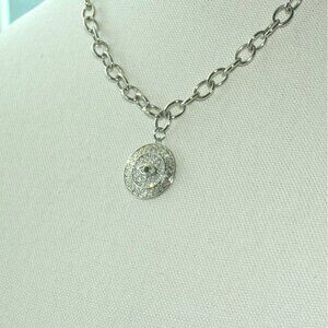 Silver-Tone Evil Eye Pendant Necklace With Chain & Rhinestone Accents